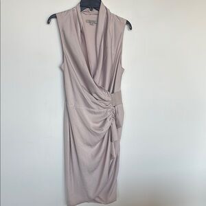 All Saints Tan Ruched Wrap Midi Dress